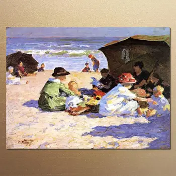 איכות גבוהה היד צייר את ציור שמן ילדים על חוף הים יום על חוף הים אדוארד הנרי Potthast תמונה עבור עיצוב הבית