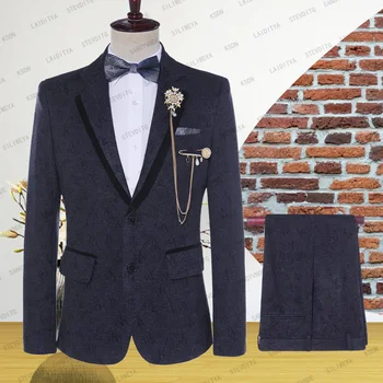 פרחים החליפה של הגברים חליפת עסקים רשמית Workwear 'נטלמן מסיבת הסיום סלים טוקסידו חתן שמלת החתונה (ז' קט + מכנסיים)