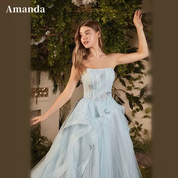 אמנדה הנסיכה 3D פרפר שמלת ערב אלגנטית סטרפלס שמלת נשף 2023 חמוד צד שמלה קו A טול فساتين مناسبة رسمية