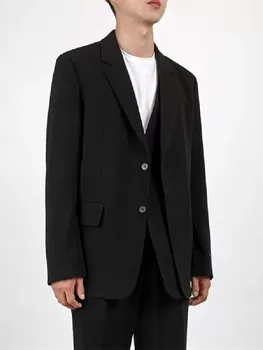 גברים שחורים חליפה תפורה 2 חתיכות אחת עם חזה כפול דש מעיל מכנסיים עבודה ללבוש רשמי סיבתי יומי המסיבה מותאם