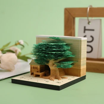 DIY הערה נייר ירוק בית העץ לחסום 3D מלאכה שאינו דביק התזכיר רפידות נוחות מדבקות יצירתי Articraft כמתנה עבור חבר