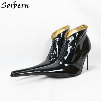 Sorbern Itlay סגנון נשים מגפי קרסול מחודדים Ladyboy פטיש גבוה העקב פגיון 12Cm 14Cm 16Cm בתוספת גודל נעליים 6-16