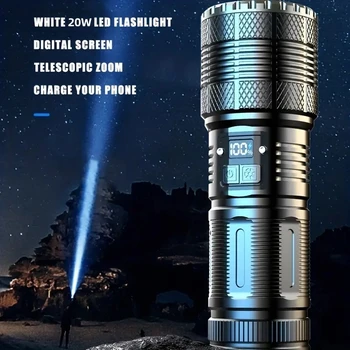 9000mAH מתח גבוה 24w Led טלסקופ פנס סוללה מובנית הבזק אור חיצוני חירום ירה זמן 1500m לפיד