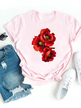 צבעי מים בסגנון פרח ה-90 להדפיס חולצות בגדי נשים T בגדים שרוול קצר בנות מזדמן אופנה נשית גרפי טי