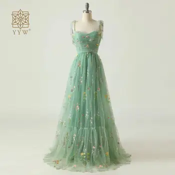 ירוק מנטה אלגנטי צד שמלת נשף שמלת כחול מתכוונן רצועות מבריקות אוהב טול תה אורך החתונה מסיבת סיום שמלה חדשה.