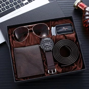 4pcs/סט עסקים חדשים יוקרה צמיד השעון ארנק חגורת משקפיים להגדיר עבור אנשים יצירתיים תיבת המתנות הטובות ביותר