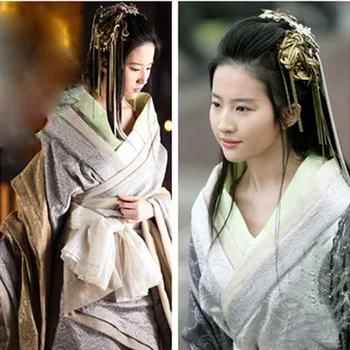 הסרט אירועים ב HongMen שחקנית קריסטל ליו גריי תחפושת Hanfu ושיער אביזר שלוש הממלכות תקופת נסיכה נשית תלבושות