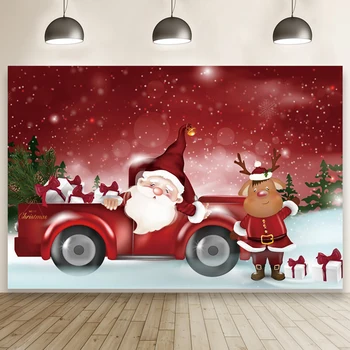 Laeacco קריקטורה סנטה קלאוס מכונית אדומה מתנה אייל קישוט חדר התינוק צילום תמונת רקע לצילום סטודיו