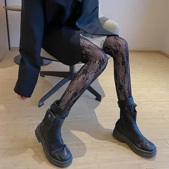 נשים סקסי דפוס גרביונים רשת דייגים סרט פרחוני הדפסה גרביונים Cosplay תלבושות גותי JK לוליטה תחרה גרבי רשת
