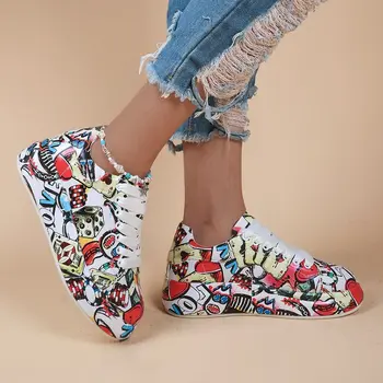 2023 חדש של נשים עבה נעלי אופנה רך פלטפורמה גרפיטי נעליים מזדמנים קלאסי בנות אופנת רחוב מאמנים שרוכים 35-43