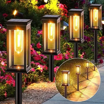 6Pcs אורות השמש מופעל בחוץ חצר נוף עמיד למים מדשאות גן קומה האווירה עיצוב מנורות רחוב נתיב תאורה