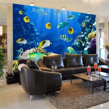 beibehang מותאם אישית 3d ציור קיר טפט צבע חי העולם מתחת למים דגים טרופיים בבר של מלון רקע 3d תמונת טפט על הקירות