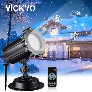 VICKYO LED אור הזרקורים פתית שלג מנורת המקרן עבור מסיבת חג המולד קישוט החדר מסתובב דפוס חיצוני חג האורות עיצוב