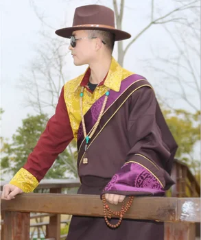 חדש הטיבטי החלוק של גברים הטיבטי בסגנון אתני להגדיר הטיבטי מעיל בצבע הטיבטי חליפה