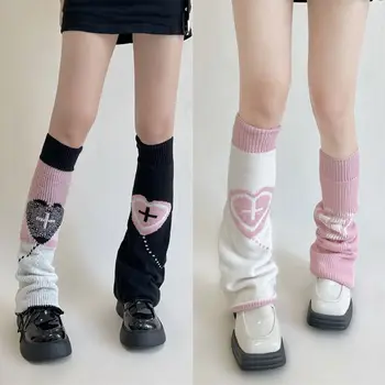 יפנית Harajuku שחור לבן אוהבת לחצות מתוק סרוגים הרגל כיסוי צד שני ללבוש הרגל חם גרביים