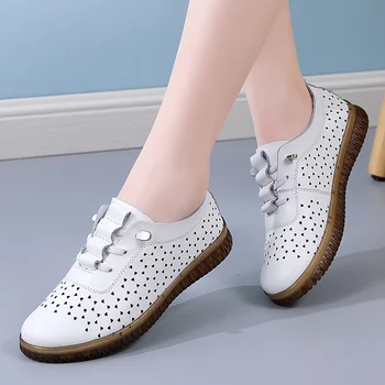 Maogu אביב נעליים מזדמנים עור קל משקל נעליים קלות לנשימה אישה שטוח להחליק על נעליים נעליים Mujer אופנה נשים נעלי ספורט 41