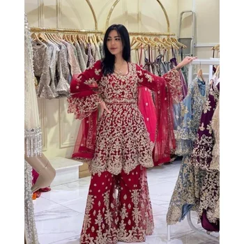 קורטה Sarees לנשים, Salwar Kameez החליפה Sharara Plazzo הפקיסטני חליפת שמלת החתונה