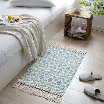 חדש בסגנון בוהו כותנה רך פשתן שטיחים בעבודת יד ציצית השטיח גיאומטריות המטבח בסלון ליד המיטה שטיח הרצפה פד עיצוב הבית