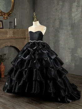אלגנטית נסיכה שחור חרוזים חתונה שמלת בנות הנשף רב-קו עוקב שמלות ערב יום הולדת מסיבת תחפושות