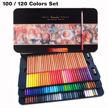 120 צבעים מרקו רנואר צבע עפרון עפרון ברזל קופסת עפרונות צביעה ציור עפרון דה קולור סטודנט ציוד אמנות