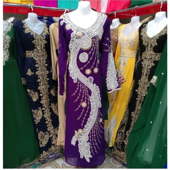סגול דובאי, מרוקו Kaftans Farasha Abaya שמלות פרחוניות ארוכות שמלות אירופאי ואמריקאי מגמות אופנה