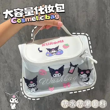 Kawaii Sanrio Cinnamoroll Kuromi קריקטורה נסיעות עמיד למים איפור תיק שקוף קוסמטיים תיק ארגונית לאמבטיה לשטוף פנים התיק