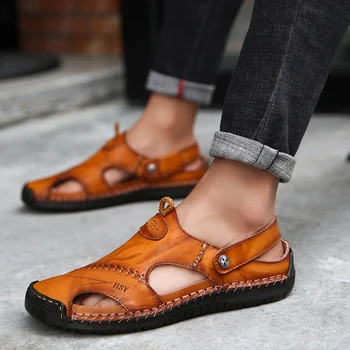 2023 חדשים סנדלי גברים עור חיצונית להחליק על נעלי ספורט חוף לדוג גומי סנדלי פנאי הליכה זכר נעליים