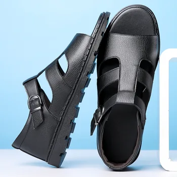 קיץ חדש עסק של גברים מזדמנים סנדלי עור חלול החוצה לנשימה הרומית סנדלים הבריטי דירות נעליים