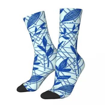 חמוד מגניב כחול צורת עלה חלקה דפוס גיאומטרי Kawaii גרביים קניות דפוס קריקטורה גרביים