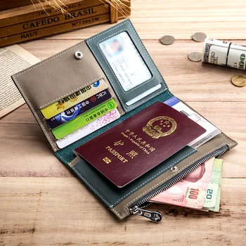עור אמיתי דרכון בעל עור פרה נגד גניבת ארנק מסעות רב תכליתי סלים רוכסן מחזיק בכרטיס תעודת הזהות כיס