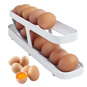 אוטומטי גלילה ביצה מתלה בעל תיבת אחסון ביצה סל מיכל ארגונית גלגל למטה מקרר ביצה מפיץ מטבח
