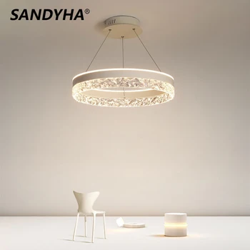 SANDYHA מודרני מינימליסטי עיצוב נברשת לוקס טבעת Led אור תליון עבור חדר השינה לסלון עיצוב הבית מקורה גופי המנורה