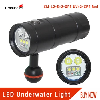 מתחת למים וידאו אור LED צלילה פנס טקטי לפיד 32650 עמיד למים 100 מ ' 9* led XM-L2 כוכב UV אדום צלילה אור