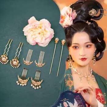 סינית עתיקה Hanfu ראש סט תכשיטי שושלת מינג פרח ורצוף אביזרי שיער לנשים