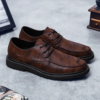 בסגנון בריטי גברים עור אמיתי נעלי נשף שמלת נעלי עסקי גברים נעלי בעבודת יד סוליות רכות תחרה עד נעלי