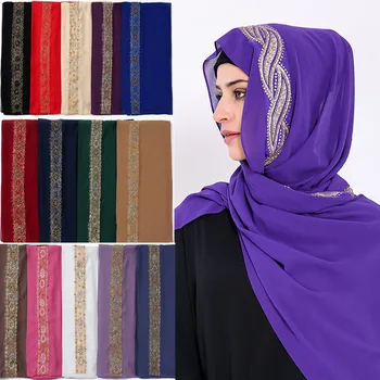 80*170cm מלזיה נשים מוסלמיות שיפון חיג 'אב צעיף עם יהלומים פאטאל Musulman נצנצים כיסוי הראש האסלאמי חיג' אב צעיפים עוטפת