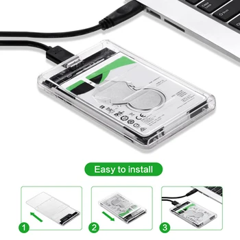 פלסטיק שקוף 2.5 אינץ ' כונן דיסק קשיח SSD במקרה המתחם SATA III ל-USB 3.0 כונן הדיסק קשיח תיבת המתחם
