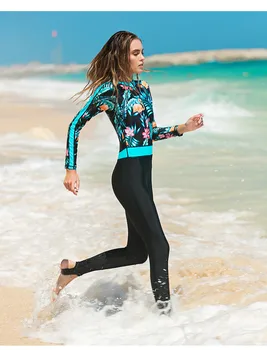UPF 50+ לייקרה נשים גוף מלא חלק אחד יבש מהירה רחצה בגד ים מרופד שרוול ארוך גלישה לשחות החוף חליפת הצלילה פריחה השומר