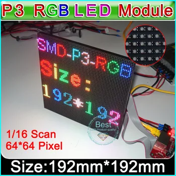 P3 מקורה SMD RGB LED מודול,192mm x 192mm,64*64 pixle,p3 rgb led לוח; וידאו,תמונות,תמונה,באמת HD,Hub75,16pin