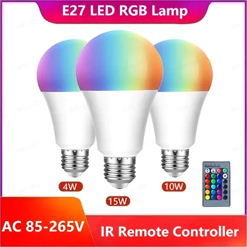 E27 LED RGB מנורת זרקור הנורה AC220V 110V Bombillas LED 4W 10W 15W שלט רחוק IR Led נורת Led חכמה RGBW המנורה עיצוב הבית