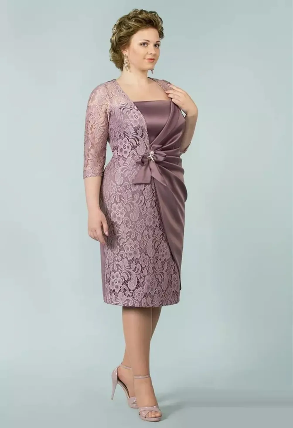 Vestido נוביה חצי שרוולים תחרה תה אורך רשמית אופנה אורח בחתונה 2022 קו-האמא של הכלה שמלות