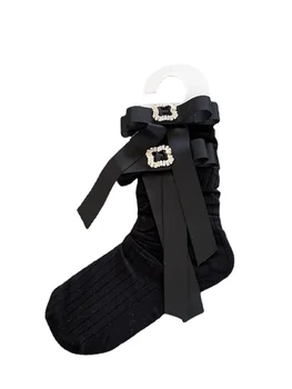 תלת-מימדי כיכר קשת של יהלומים מלאכותיים גרביים סתיו חורף פסים אנכיים עם רזה נראית עיצוב שחור אמצע עגל אורך