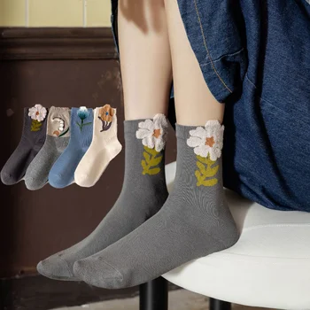 מצחיק פשוט פרח קמליה נקבה גרביים תלת מימדי שמח ארנב חמוד הדפסה גרביים ההגירה גאות יפני מתוק כותנה גרביים