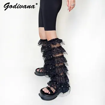 עיצוב אופנה גרביונים שחורים תחרה עוגה Y2g רגל גרב יכול לשמש Oversleeves חותלות לבנות סנדלים מגפיים גרביים ארוכות