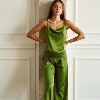 נשים בפיג ' מה של קבע משי כמו Homewear מוצק ירוק הלבשת לילה מזדמן הכותונת חופשי פשטות פנאי כתונת пижама женская