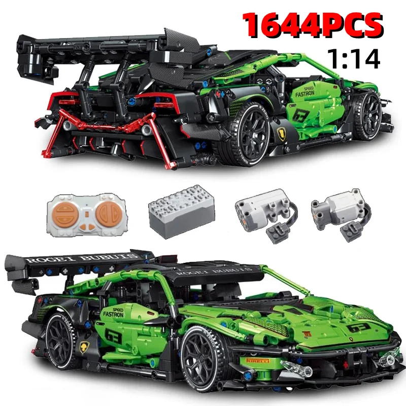 1644pcs MOC ירוק מכוניות ספורט סופר טכני אבני הבניין C019 במהירות גבוהה אלוף דגם הרכב לבנים צעצועים לילדים מתנות