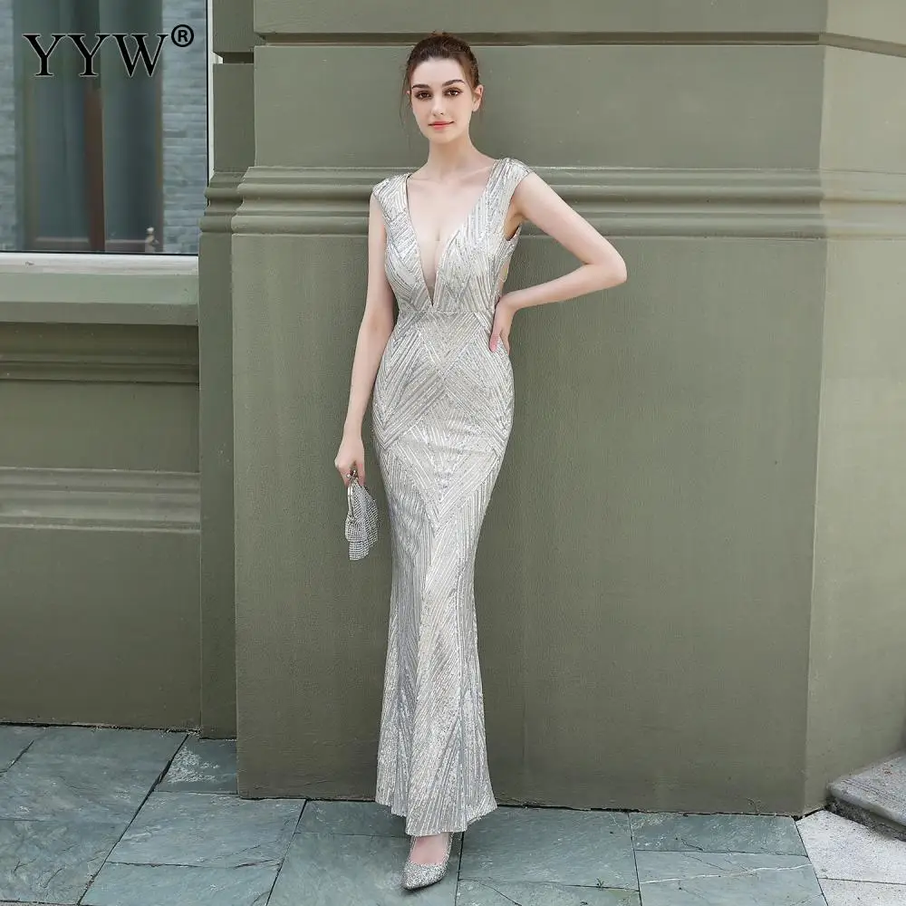 2020 אישה סקסית שקופה זמן Eeving שמלה נשית Bodycon ללא שרוולים בתולת ים חתונה שמלות ערב רשמית שמלת חלוק דה נשף