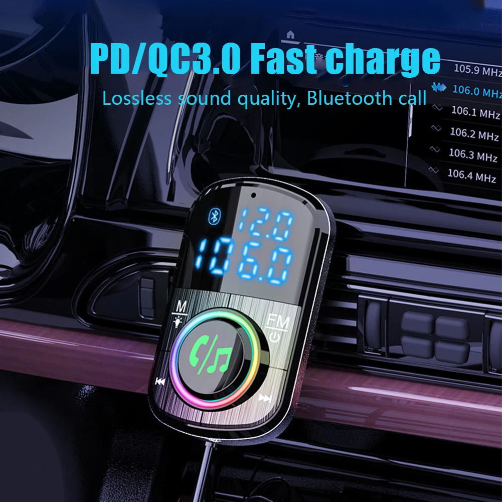 BC71 לרכב משדר FM מטען לרכב Bluetooth 5.0 QC 3.0 מהר תשלום משטרת מטען לרכב נגן מוזיקה MP3 אור מקיף כרטיס TF