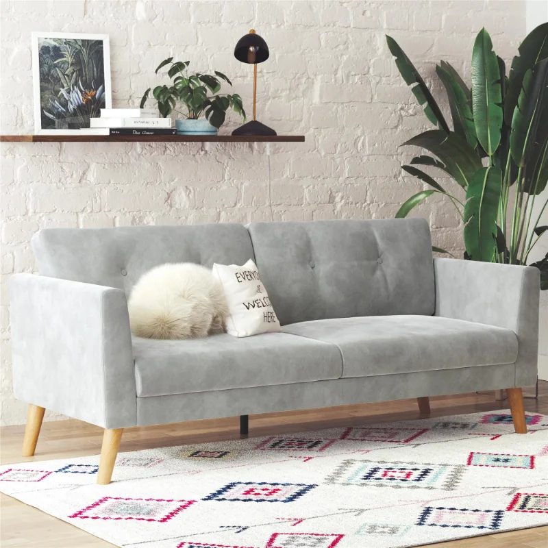CosmoLiving גלוריה מרופדים 3 מושבים ספה, אפור בהיר, אפור קטיפה עיצוב חדר הספה בכורסה בסלון רהיטים