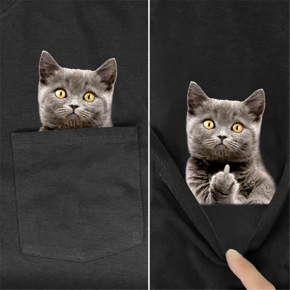HX אופנה חיות חתול כלב כיס חולצה כותנה מצחיק Harajuku MenWomen קיץ מזדמן טי שרוול קצר חולצות Dropshipping
